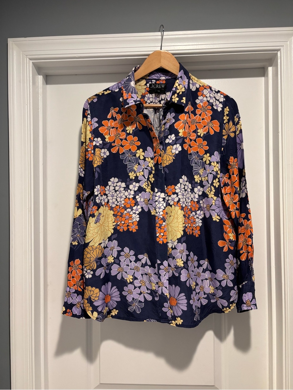 J.Crew Navy Floral Button-Up Blouse